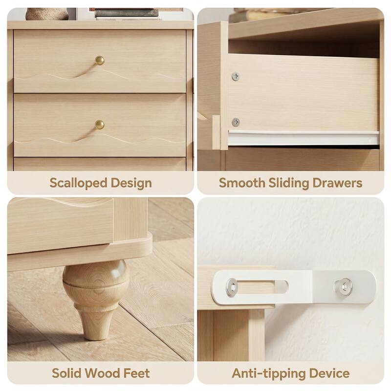 Narill Wave-Inspired 6-Drawer Dresser Closet Organizer, 43-In Chest of Drawers TV Stand