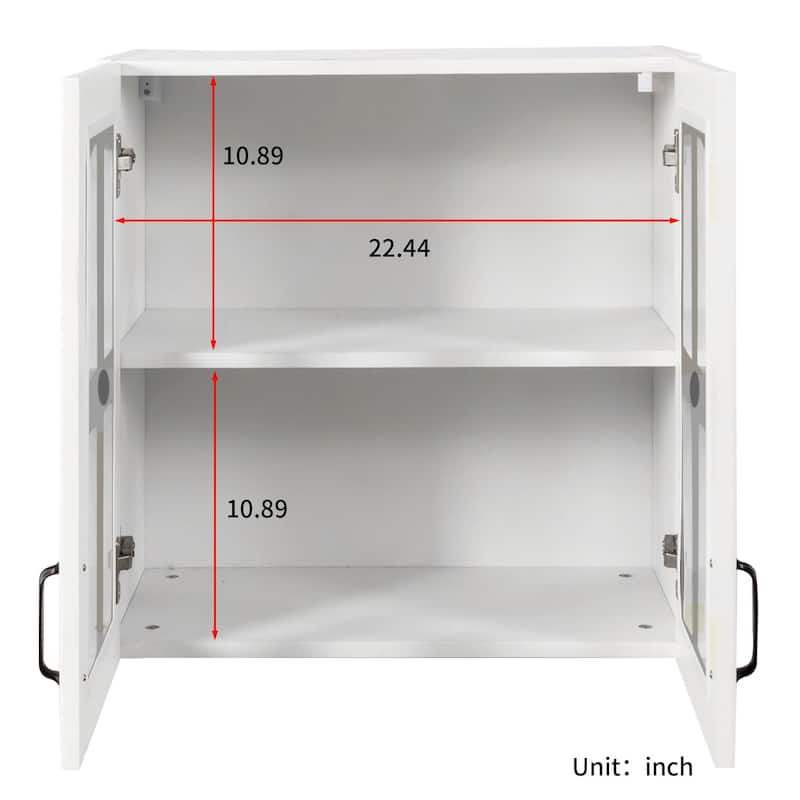 Glass Door Wall Cabinet - Floating Display Cabinet with Shelves for Kitchen, Bathroom, Living Room