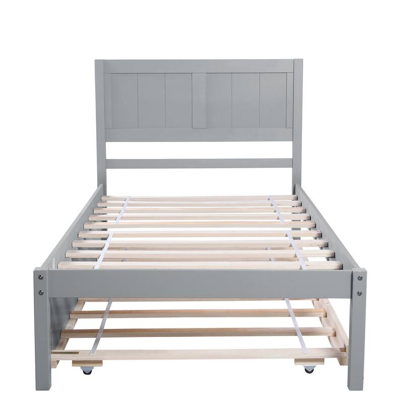 Classic Solid Pine Frame Twin Platform Bed with Trundle, 10 Reinforced