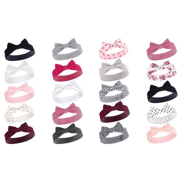 slide 1 of 1, Hudson Baby Infant Girl Cotton and Synthetic Headbands Bundle Set, Classic Bow Rose, 0-24 Months - Classic Bow Rose Classic Bow Rose - 0-24 Months