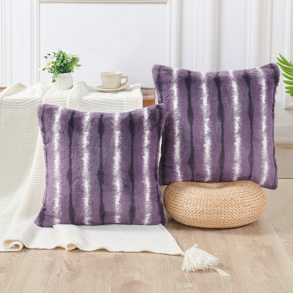 Amanda Stripe fauxfur Throw Pillow Covers Set of 2, NO INSERT