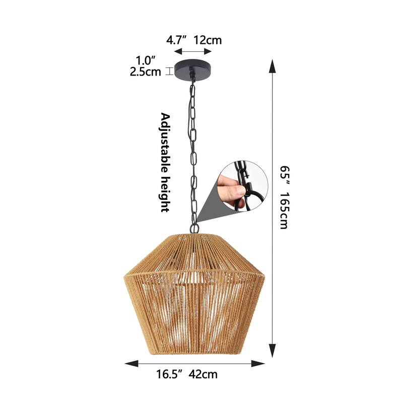 Bohemian Hemp Rope Chandelier, Handmade Farmhouse Chandelier, Height Adjustable, for Dining Room, Living Room and Bedroom