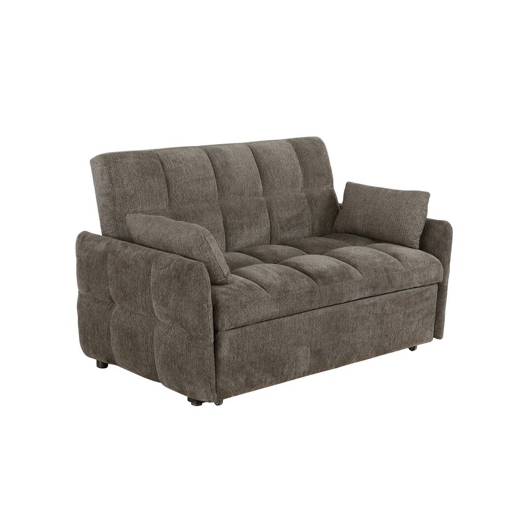 Glen 59 Inch Sleeper Sofa Bed Futon, Grid Tufting, Smooth Brown Fabric