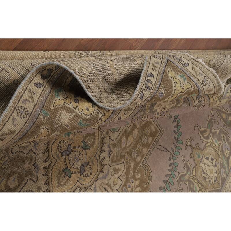 Traditional Grey Tabriz Persian Vintage Area Rug Handmade Wool Carpet - 9'7" x 12'7"