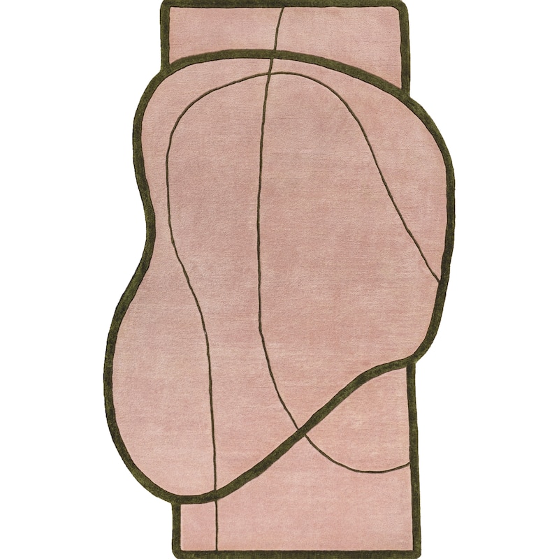 JONATHAN Y Retro Coastal Geometric Border Handwoven Wool Area Rug - 6 X 9 - Pink/Green