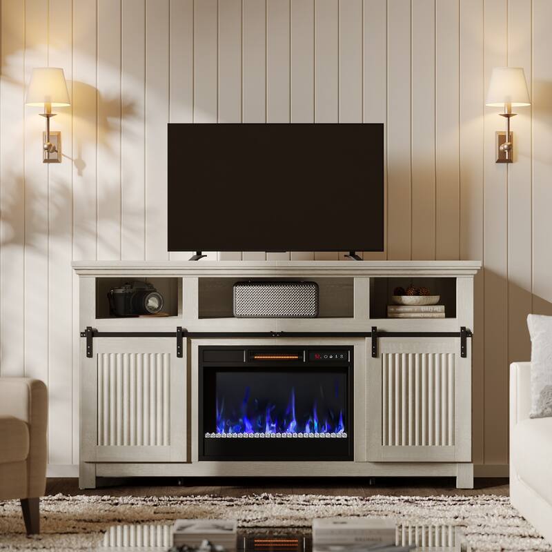Bestier 60'' Fireplace TV Stand with Electric Fireplace Heater & Storage Cabinet for TVs up to 65 Inch