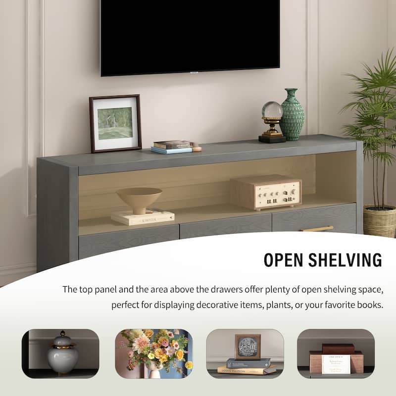 Mirod Stylish TV Stand with Ample Storage,Classic Design with Three Drawers and Spacious Surface,Minimalist Metal Handles