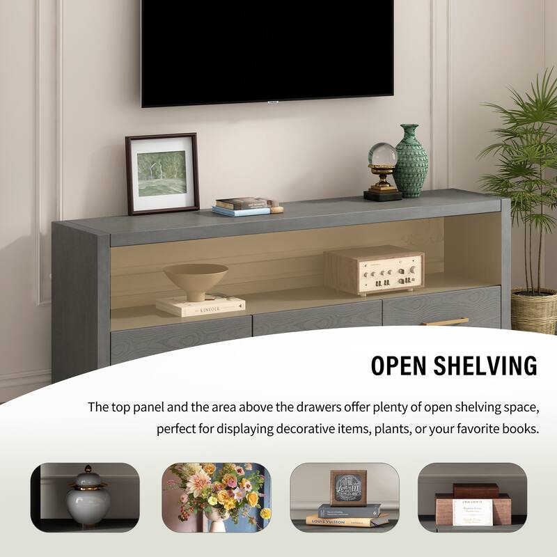 Modern TV Stand, Stylish Sideboard Decorative Table with 3 Drawers, for Living Rooms Bedroom or Hallway, Grey