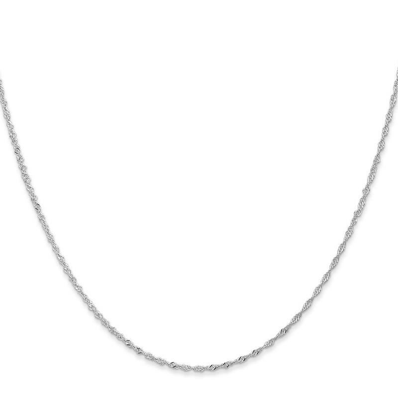 Curata Italian 14k White Gold 1mm Light D/C Singapore Chain Necklace (Lobster) Options: 16 18 20 24
