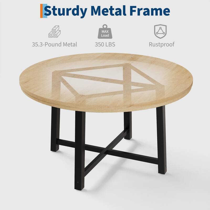 47" Round Dining Table, with Sturdy Metal Frame & Rustic Brown Finish