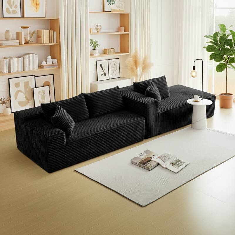 103.54" Flannel L-Shaped High-Density Modern Modular Sectional Sofa with Chaise & Pillows