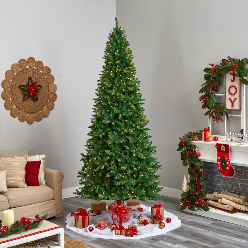 9ft. Fir Artificial Christmas Tree with 800 Clear LED Lights & 2093 Branches - Majestic Seasonal Holiday X-Mas Display