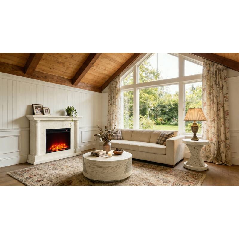 28" Round MGO Coffee Table with a Natural Stone & Wood-Look Finish