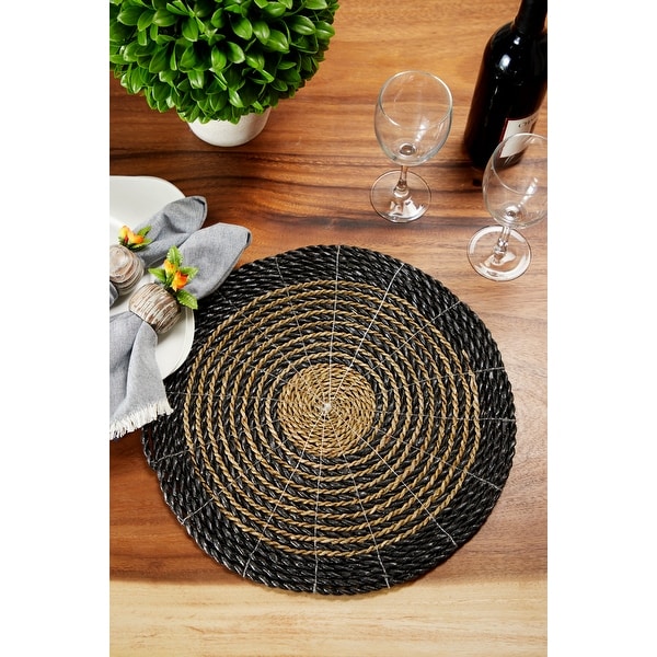 Round Striped Gray and Natural Seagrass Placemats, Set of 4 15 Each - 15 x 15 x 1Round. Opens flyout.