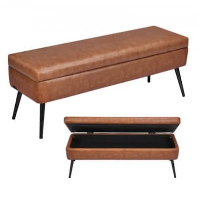 PU Leather Storage Bench with Iron Legs Thick Cushion Seat