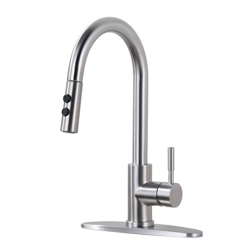 WOWOW Single Handle Pull Down Sprayer Kitchen Faucet - Without Soap Dispenser - Brushed Nickel
