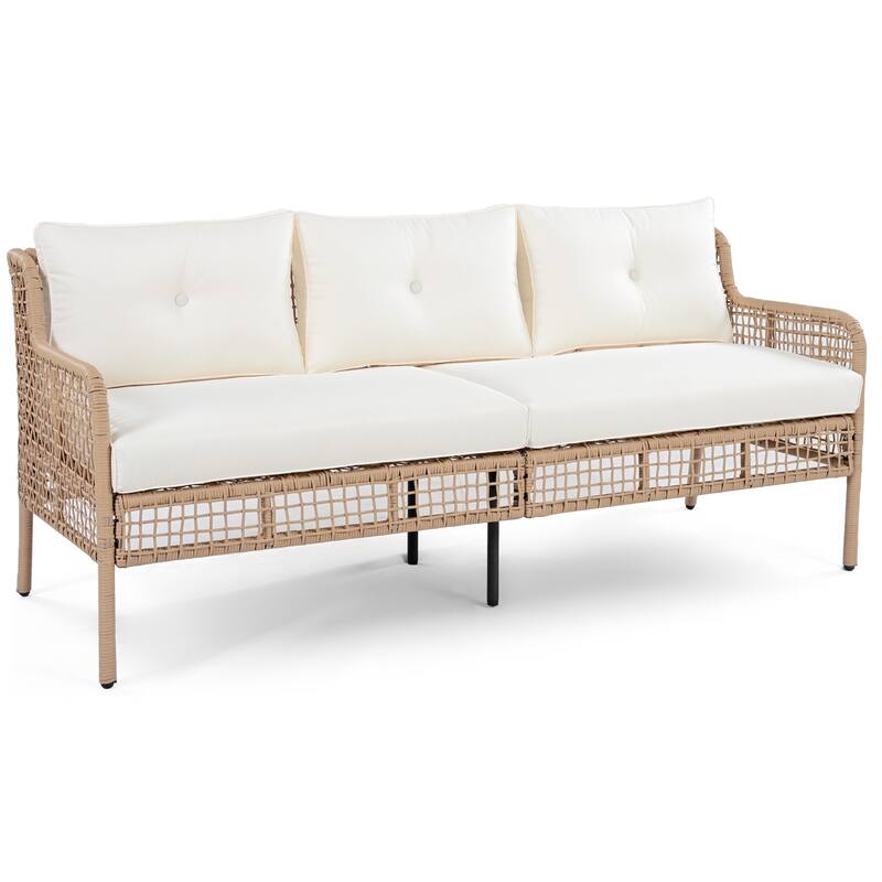 4-Pieces Outdoor Rattan Conversation Sofa Set with Swivel Chairs and Coffee Table