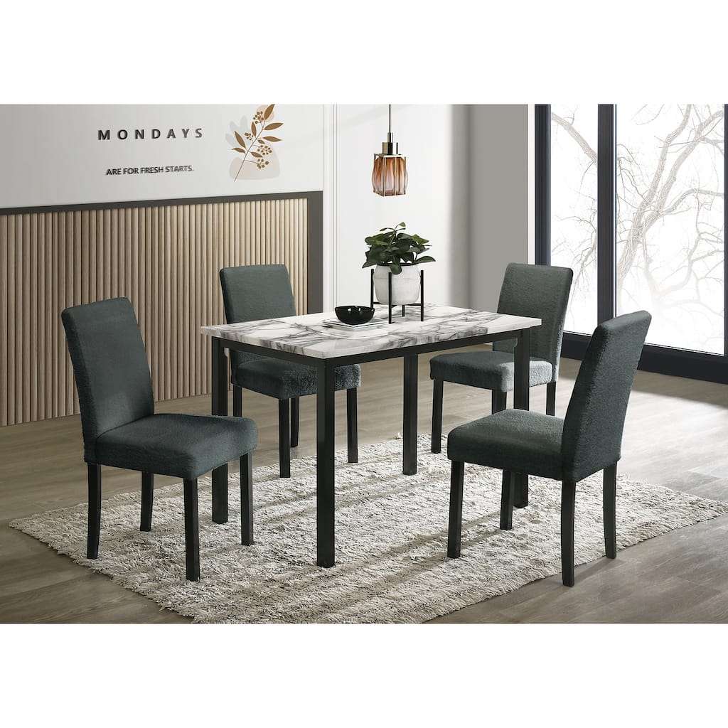 Wool Fabric Chairs Faux Marble Top Table 5pc Dining Set Kitchen Dinette Cushions Upholstered 4x Chairs Dining Room