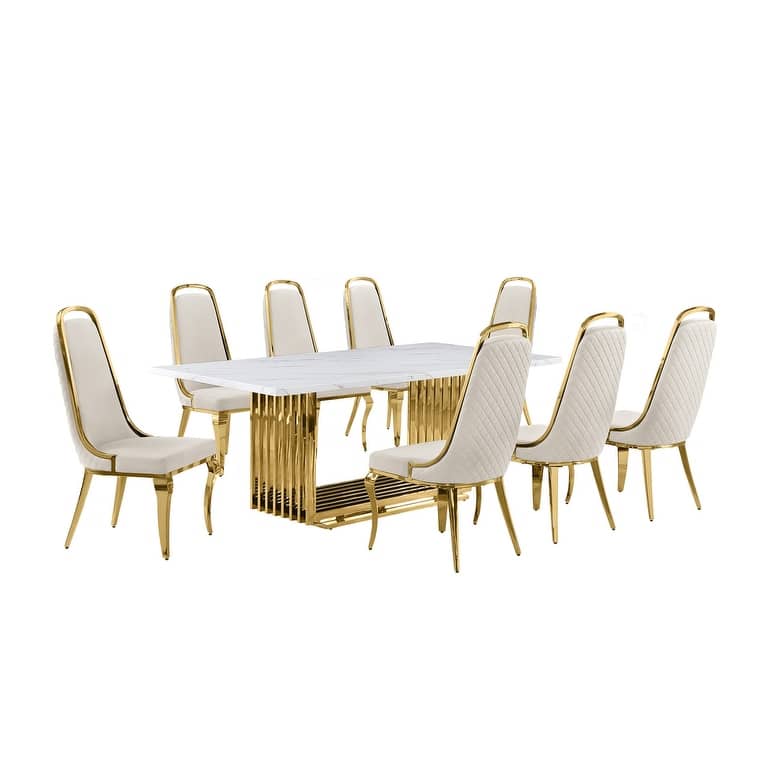 Best Quality Furniture D312/3-SC310-7 Dining Set with 79" White Marble Top