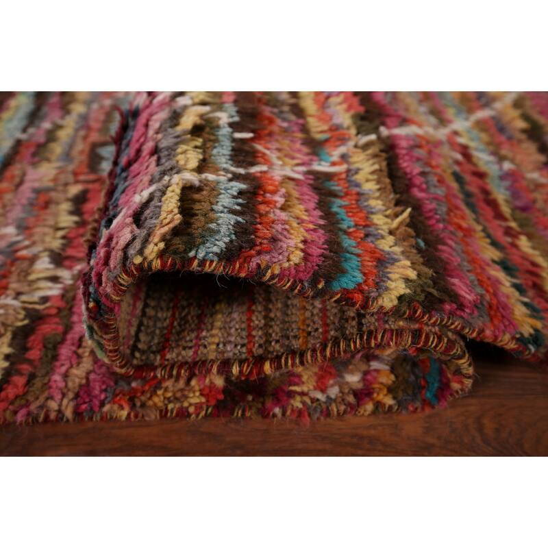 Stripe / Trellis Moroccan Area Rug Handmade Wool Carpet - 5'10" x 9'4"