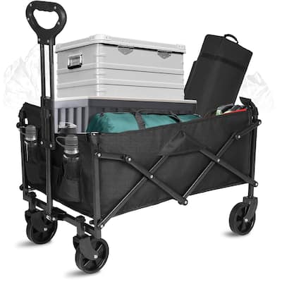 Collapsible Folding Wagon, Wagon Cart Foldable with Two Drink Holders, Utility Grocery Wagon for Camping Shopping Sports