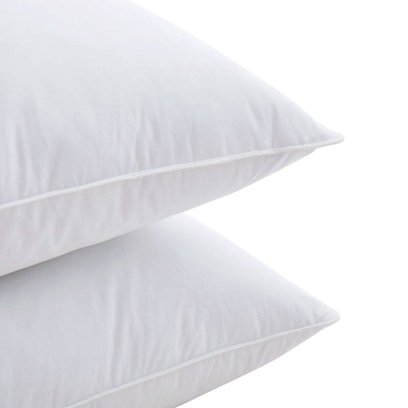 Set of 2 Goose Down Feather Oval Gusseted Bed Pillows with 100% Cotton Cover - White