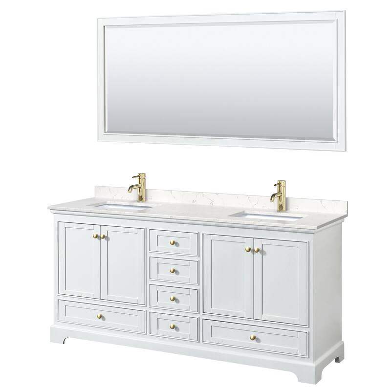 Wyndham Collection Deborah 72" Free Standing Double Basin Vanity Set - White / Carrara Cultured Marble Top / Brushed Gold