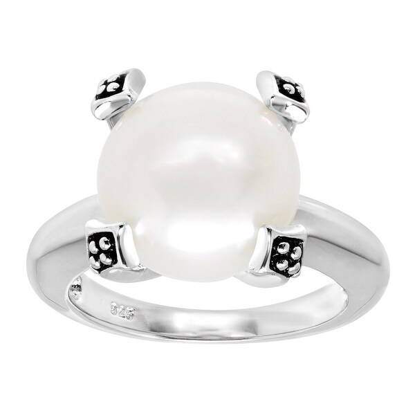Honora 12-12.5 mm Freshwater Button Pearl Ring in Sterling Silver
