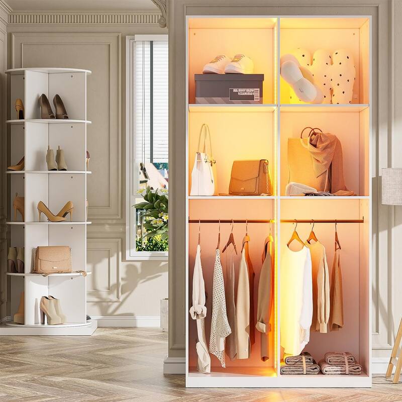 Hall Tree with 360-degree Rotating Shoe Rack, Coat Rack with 6 Modes lighting