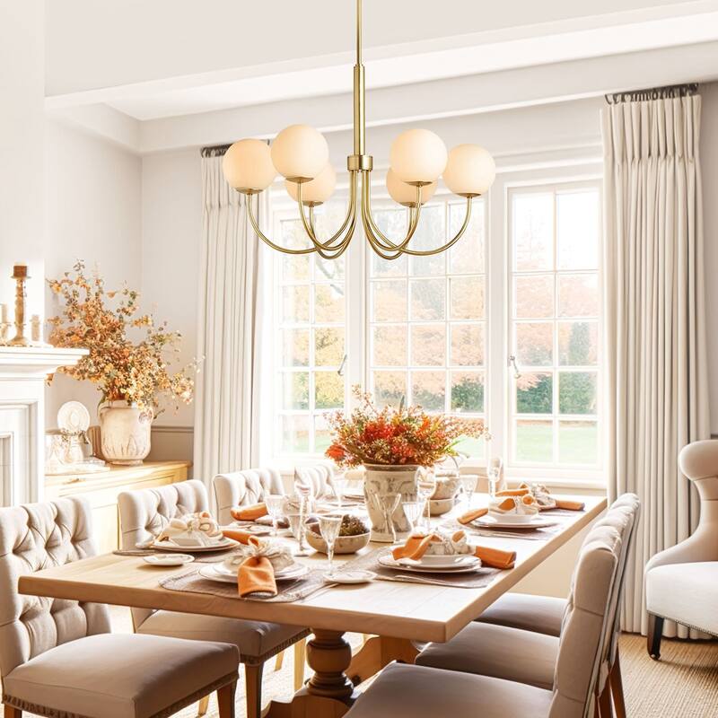 Bard Modern Pendant Light - Metal, Glass & Gold, Ivory Globe Light Fixture For Modern, Mid-Century, Contemporary Room Decor