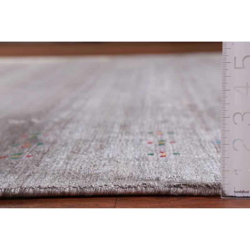 Hand Knotted Oriental 100% Wool Carpet Tribal Stripe Greys & Charcoal Gabbeh Area Rug - 9' 11'' X 7' 9''