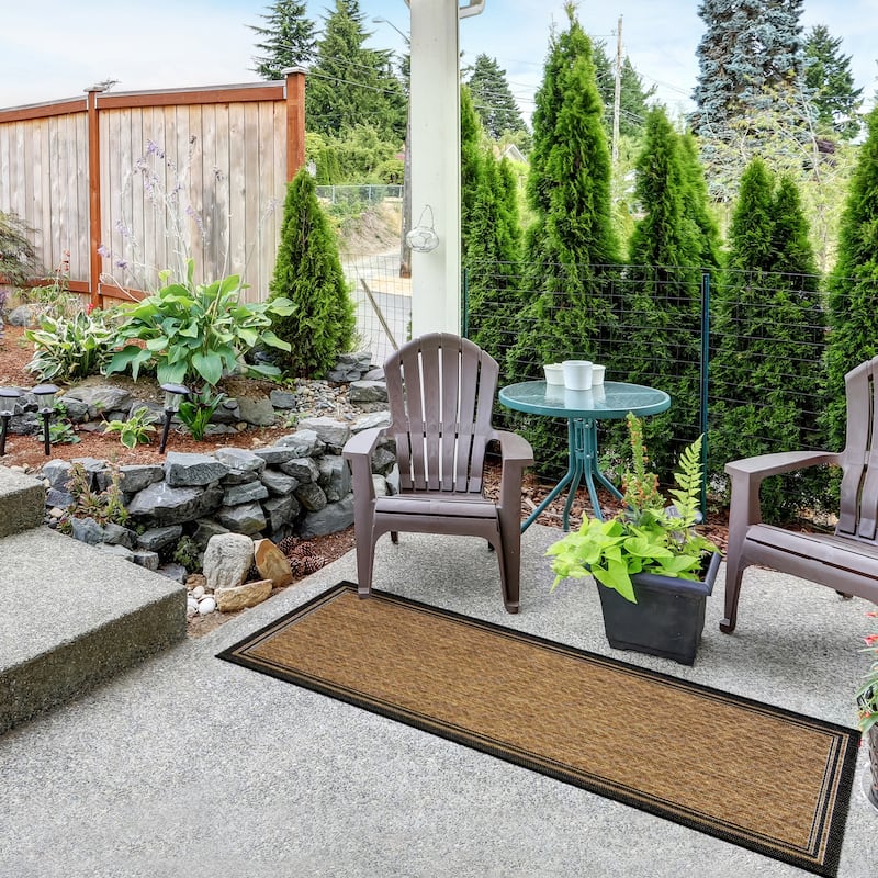 Gertmenian Paseo Soroa Chestnut Brown/Black Classic Border Flatweave Indoor/ Outdoor Area Rug