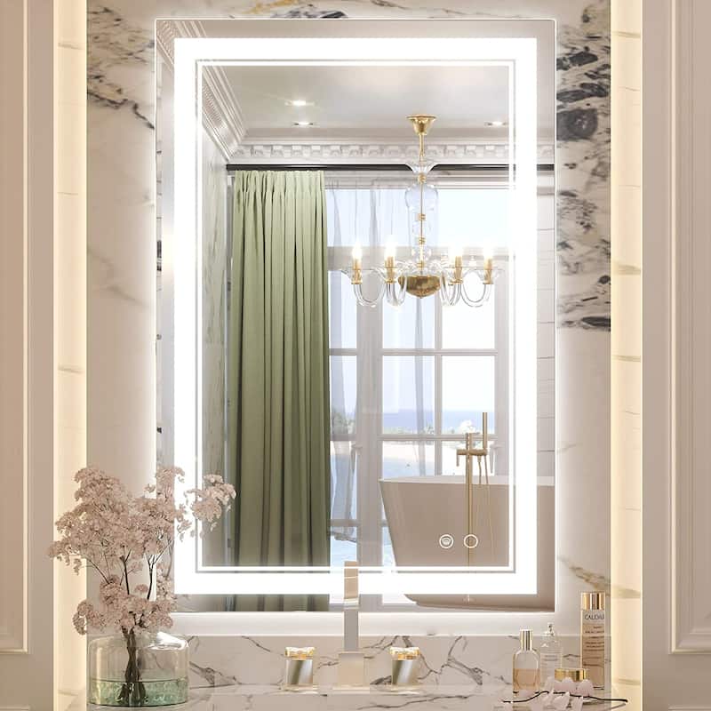 KEONJINN LED Bathroom Vanity Mirror Wall Mounted Anti-Fog Dimmable Mirror - 24X36