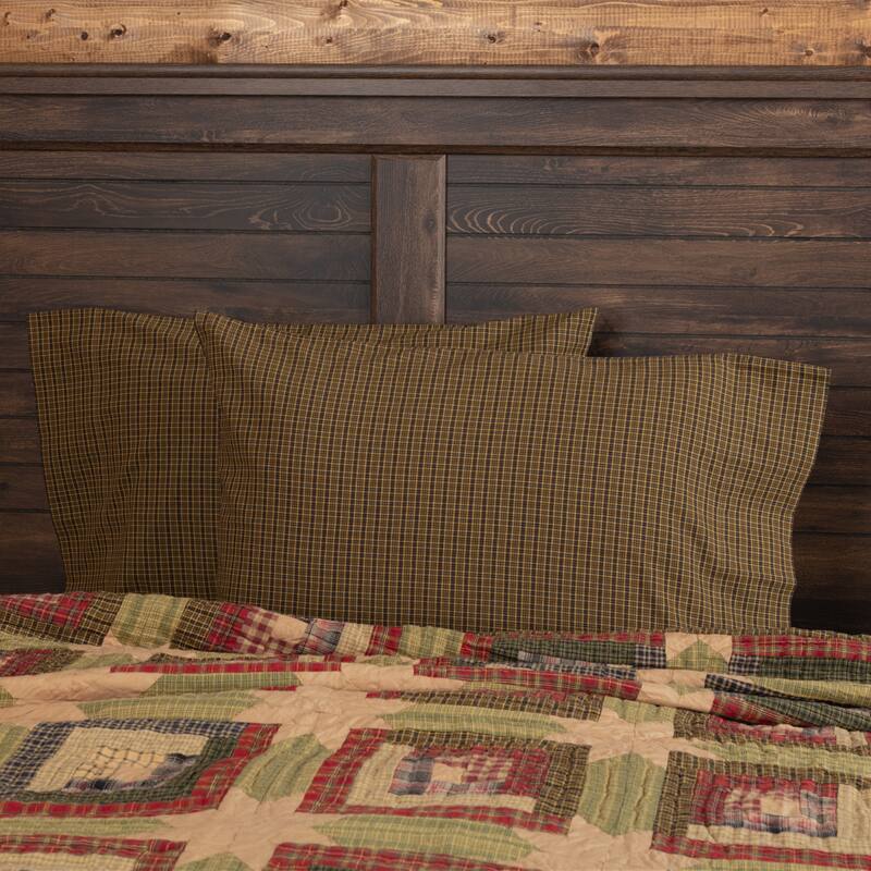 Tea Cabin Green Plaid Pillow Case Set - Standard - Moss Green/Muted Chartreuse/Navy