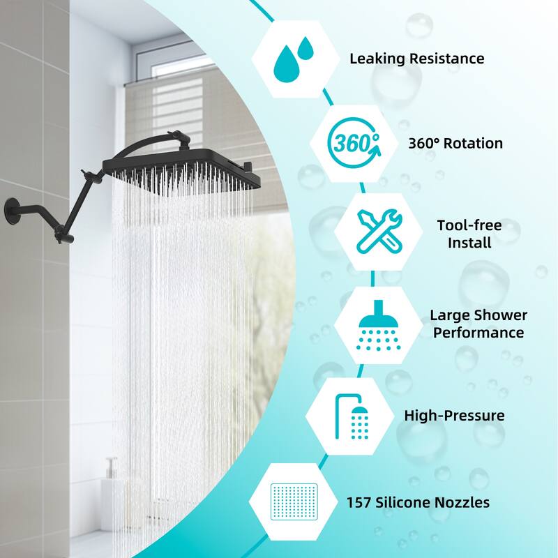 High Pressure 5-Spray 13" Shower Head with 16" Shower Extension Arm