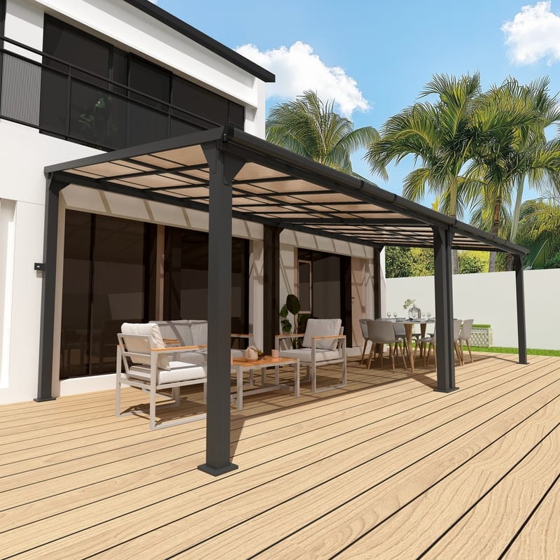 Hardtop Outdoor Gazebo Pergola Aluminum Framed with Sloping Pitched Roof for Garden, Patio, Backyard