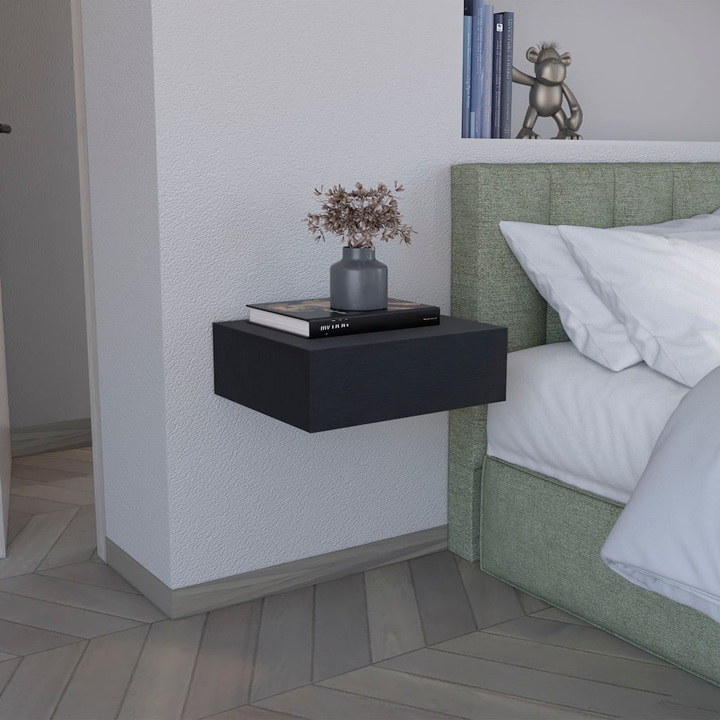 Modern Wall-Mounted Bedside Shelf with Drawer, Black