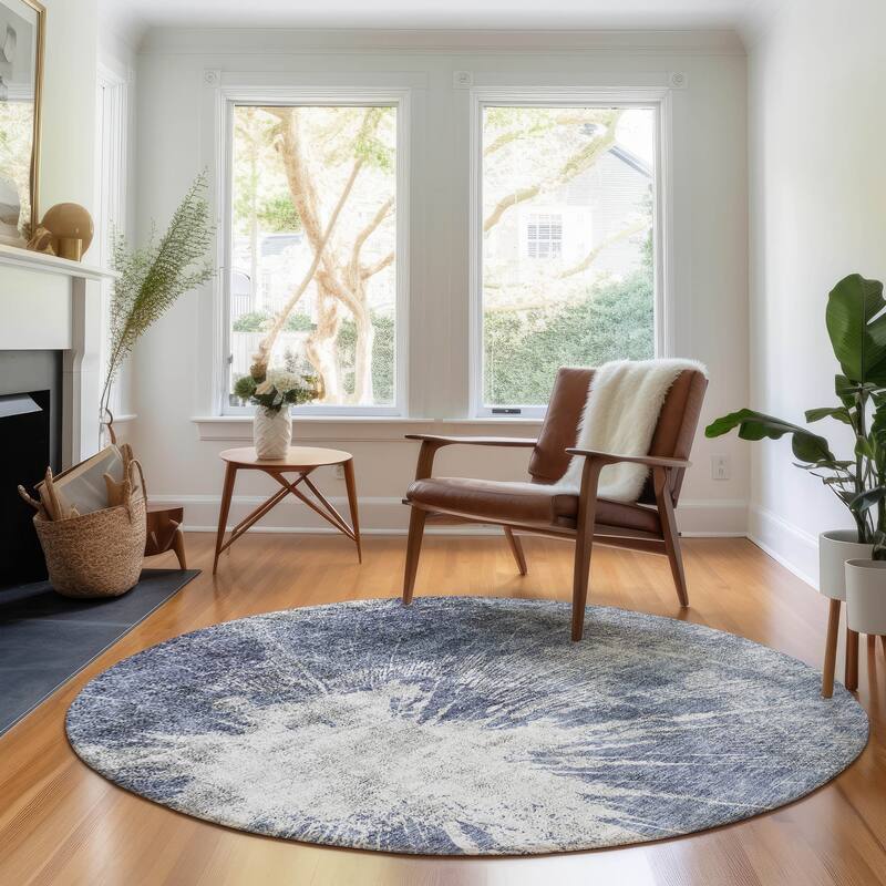 Premium Washable Super Soft Abstract Woodgrain Mayfield Rug - Navy - 8' x 8' - Round