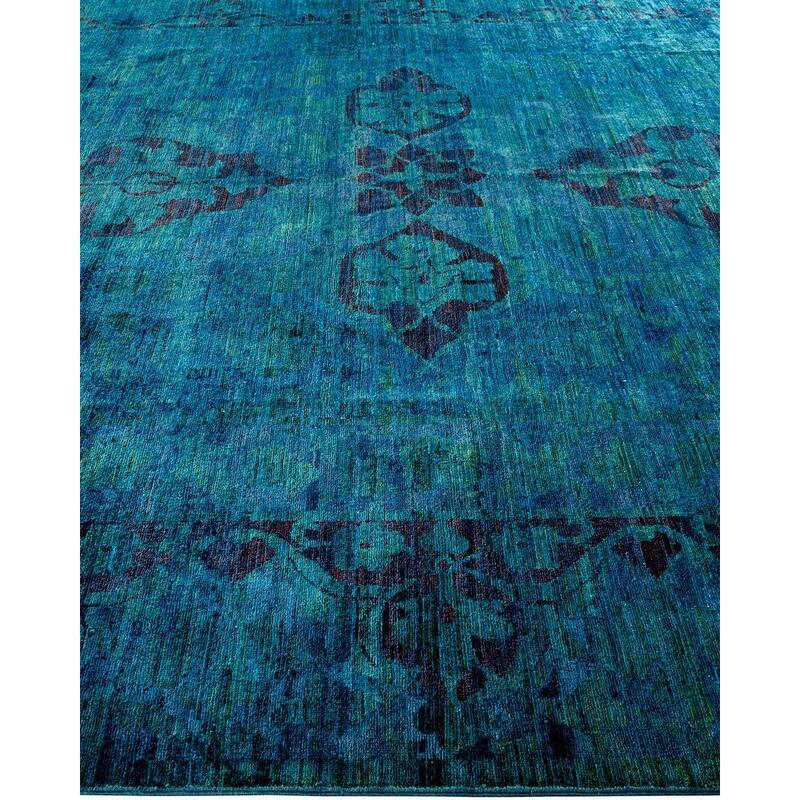 Overton Hand Knotted Wool Vintage Inspired Modern Contemporary Overdyed Blue Area Rug - 8' 10" x 11' 8"