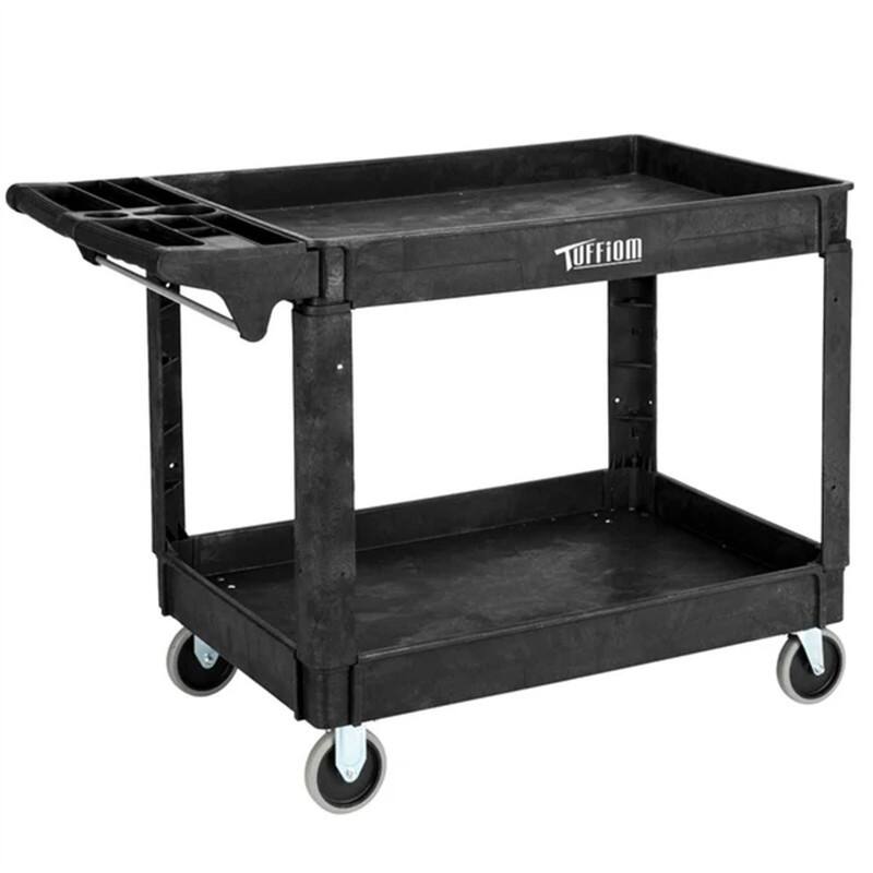 2 Tier Large 550lbs Capacity Shelf Plastic Utility Cart with Wheels Black - Laminate