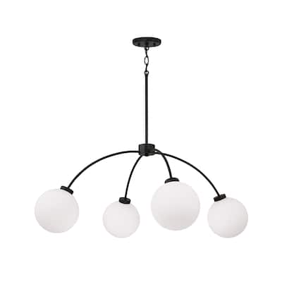 37" W x 15" H 4-Light Chandelier in Matte Black with Soft White Glass Globes - 37"W x 14.75"H