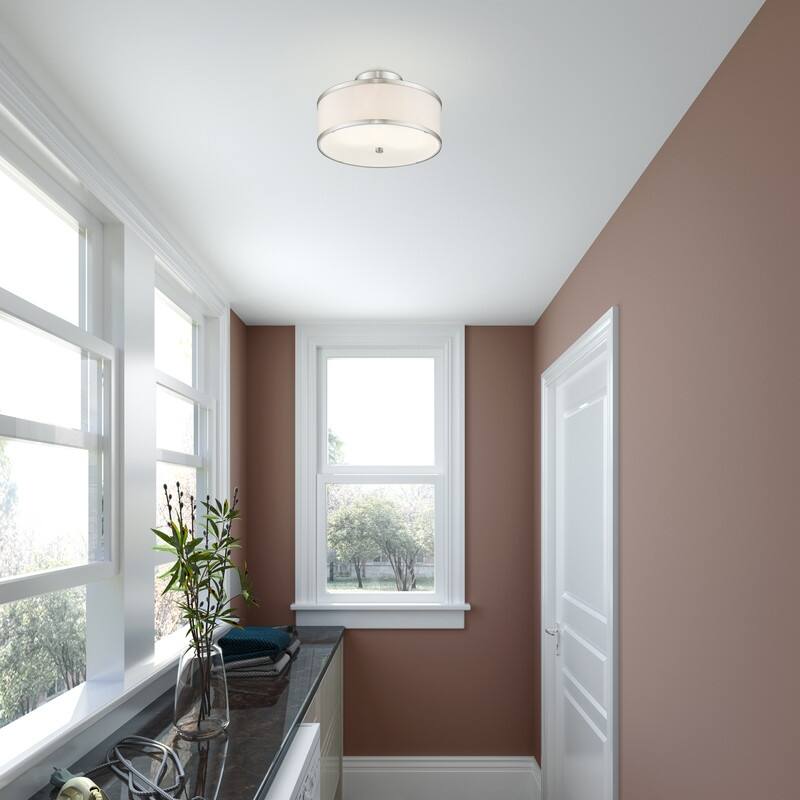 Livex Lighting 2-light Brushed Nickel Shaded Flush Mount, 62627-91 - 13" DIA 8" H