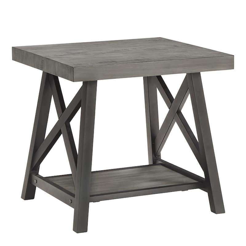 Bryson Rustic X-Base End Table with Shelf by iNSPIRE Q Classic - Grey