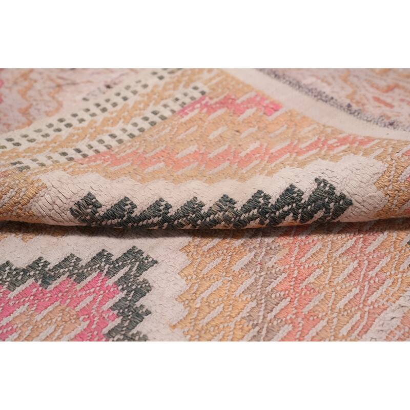 Hand Woven Oriental 100% Wool Carpet Southwestern Tribal Peach Kilim Area Rug - 9' 3'' X 5' 1''