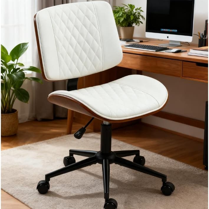 Home Office Chair No Arms with Wheels, PU Leather Desk Chair with Adjustable Height