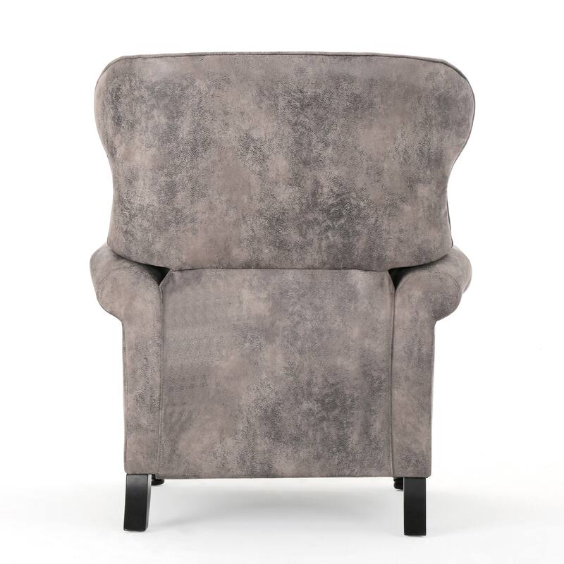 Upholstered Push Back Recliner Chair with Rivet Trim & Wooden Legs, Mid-Century Rolled Arms Lounge Sofa Chair for Living Room