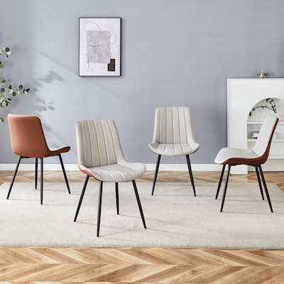 Vertical Striped Backrest Dining Chair with Metal Legs Upholstered Chair for Dining Room Dining Chair, Set of 4