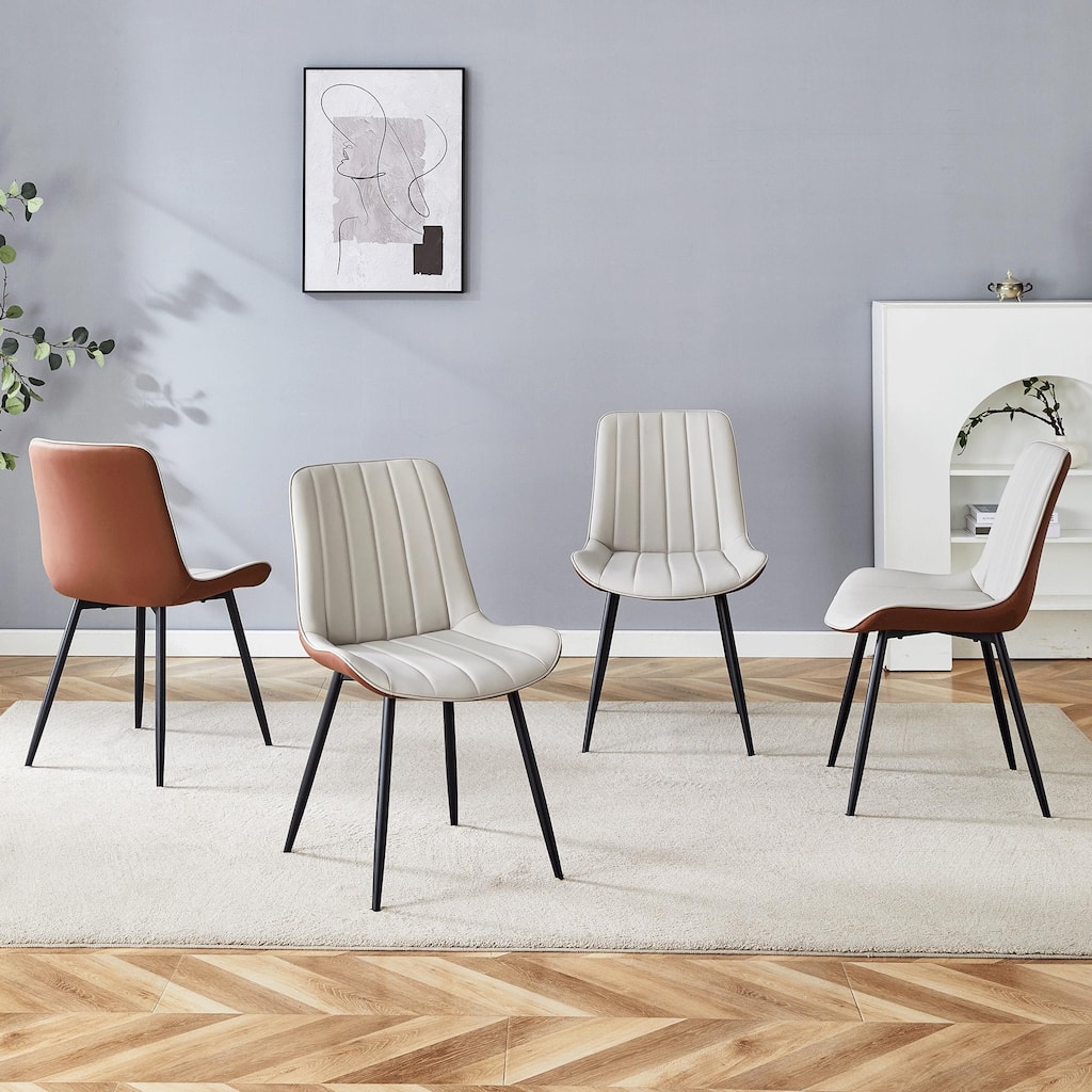 Vertical Striped Backrest Dining Chair with Metal Legs Upholstered Chair for Dining Room Dining Chair, Set of 4