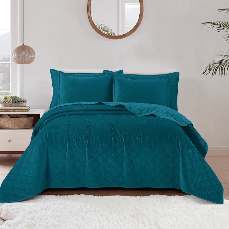 Serenta Velvet Quilts 5 Piece Ultra Soft Floor Touching Bedspread Set