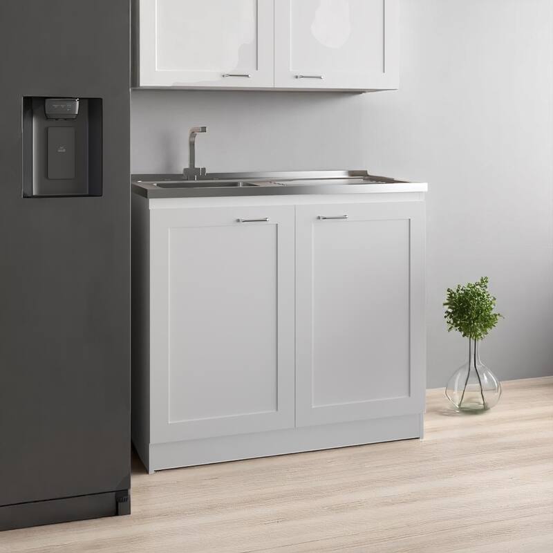 39" Utility Sink Base Cabinet with Stainless Steel Sink, 2 Doors and Shelves for Kitchen,Laundry or Garage